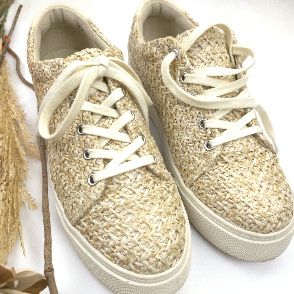 Born in California Cream Woven Platform Sneakers Sz 8